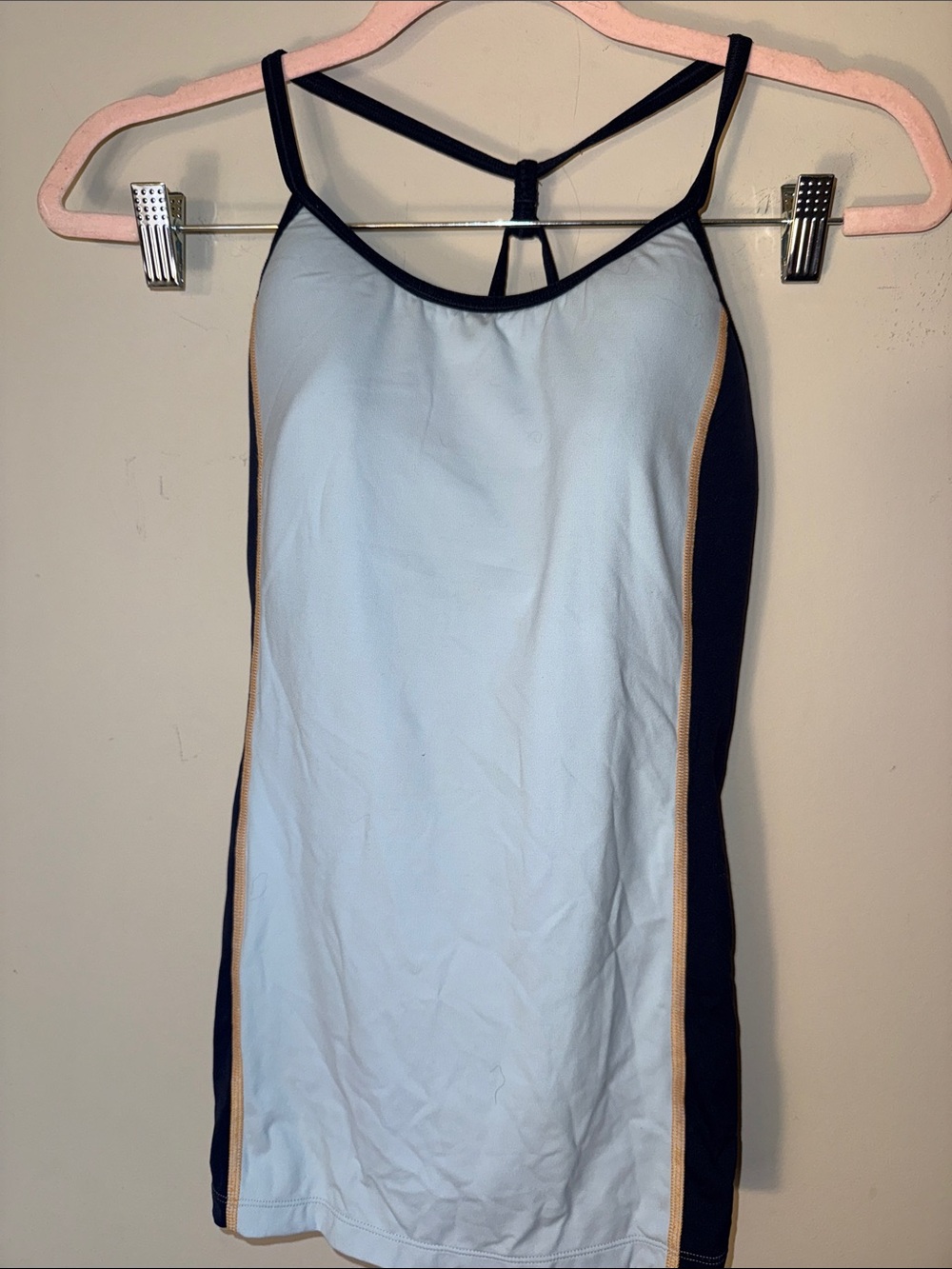 Tory Burch Light Blue Tank with Navy Sides and Tan Piping